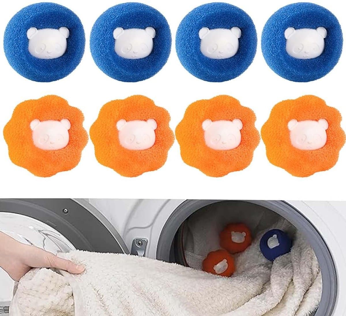 Wasmachine haarvangers 8 stuks - herbruikbare ballen - nylon en PP - verwijdert dierenharen uit kleding - SnelShoppen — afbeelding 1