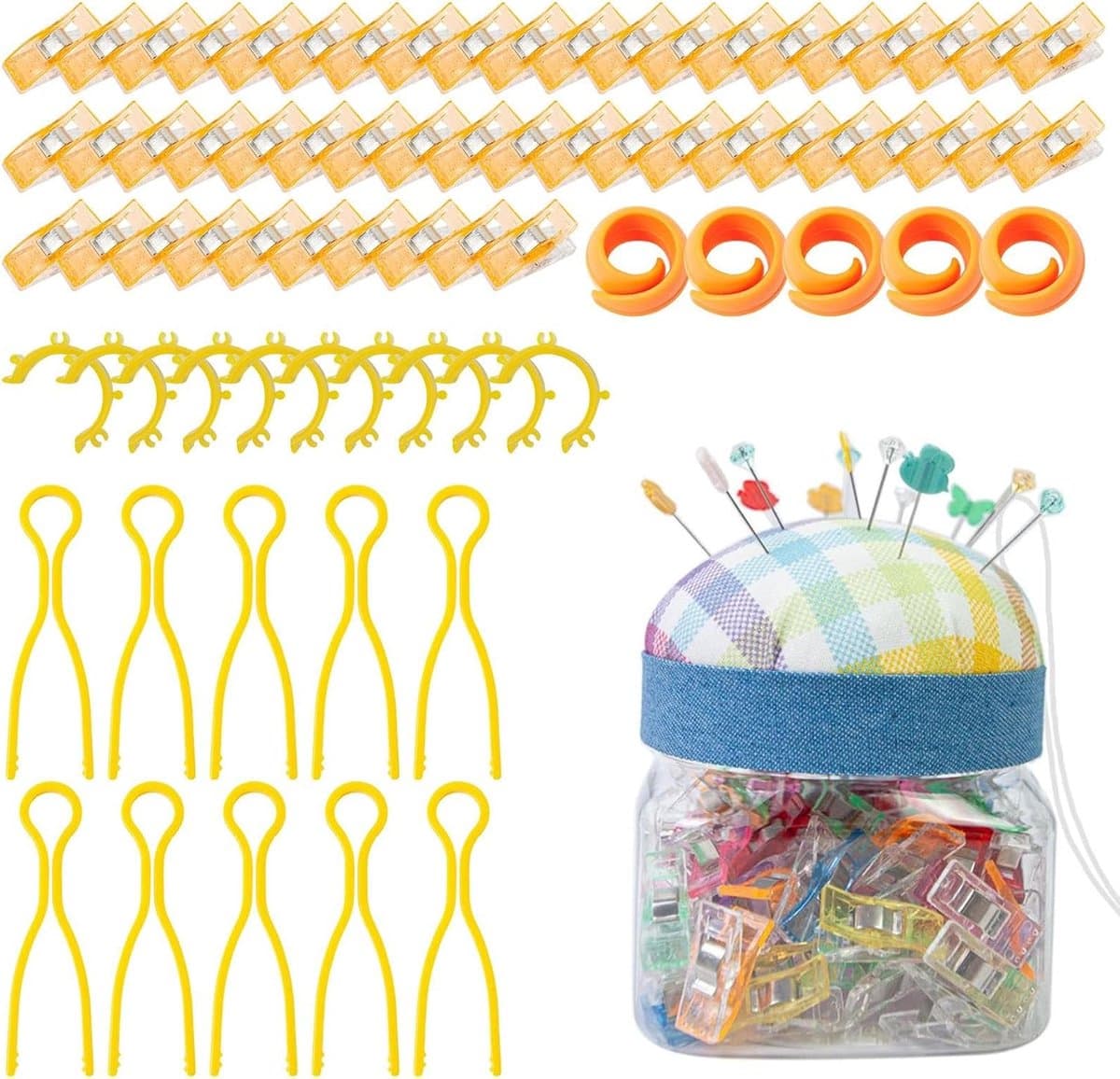 Naaiklemmen Set - Stoffen Clips - Handwerk Projecten - 76 Delige Kit - Handige Pot - Geruite Stijl — afbeelding 1