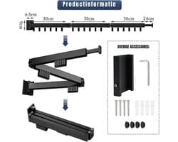 Klarven® Wanddroogrek Inklapbaar Zwart - Wandmontage, Ruimtebesparend, Strak Design - B 120 x D 9 x H 3 cm