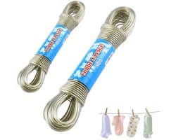 Waslijn Uittrekbaar - Waslijn met Stalen Kern - 2 mm/3 mm Dikte - 20 m Lengte - Geschikt voor Buiten - Hoge Treksterkte - Drooglijn
