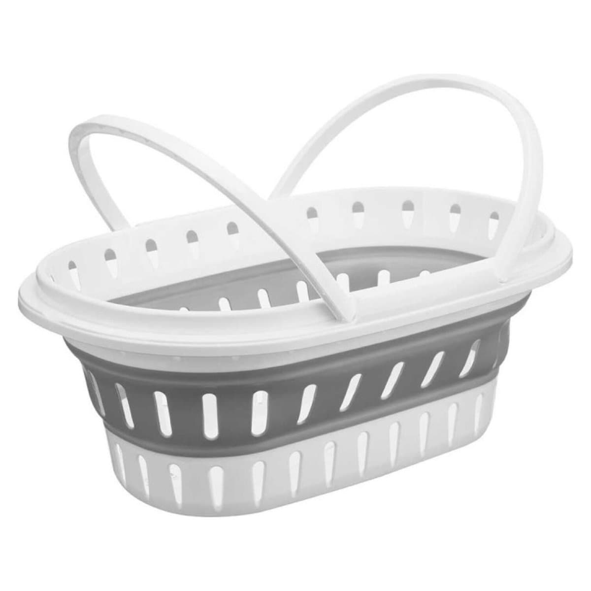 Kipit draagmand wasmand - opvouwbaar - kunststof - 49 Liter - grijs/wit - 58 x 38 x 23 cm - met hengsels - huishoud/camping — afbeelding 1