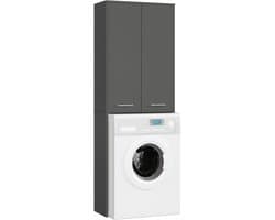 Wasmachinekast - Opbergkast Badkamer - Ruimte Optimaliseren - Met 4 Legplanken - B 64 x H 180 cm - Grafietgrijs