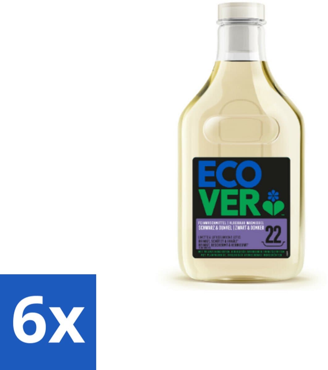 6 x Ecover - Vloeibaar wasmiddel - Zwart & Donker - 1 liter - 22 wasbeurten - Wasmiddel Donkere Kleding - Wasmiddel Zwart - Wasmiddel Kleurbescherming - Wasmiddel Ecologisch - Wasmiddel Plantaardige Ingrediënten — afbeelding 1