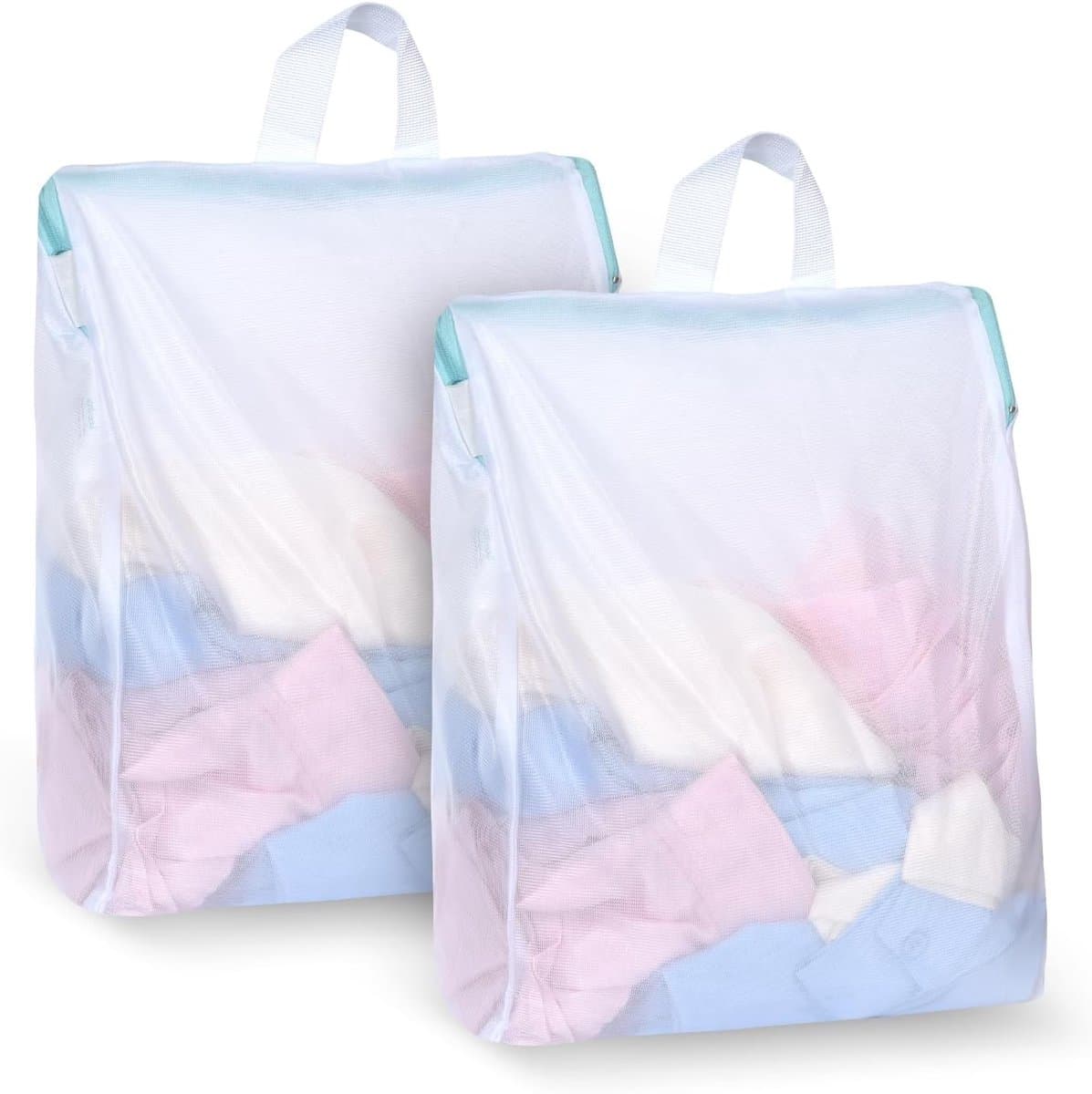 Wasnetjes met ritssluiting - Wit - 30 x 40 cm - Polyester Mesh Waszak met Handgrepen - Voor Fijnwas en Ondergoed — afbeelding 1