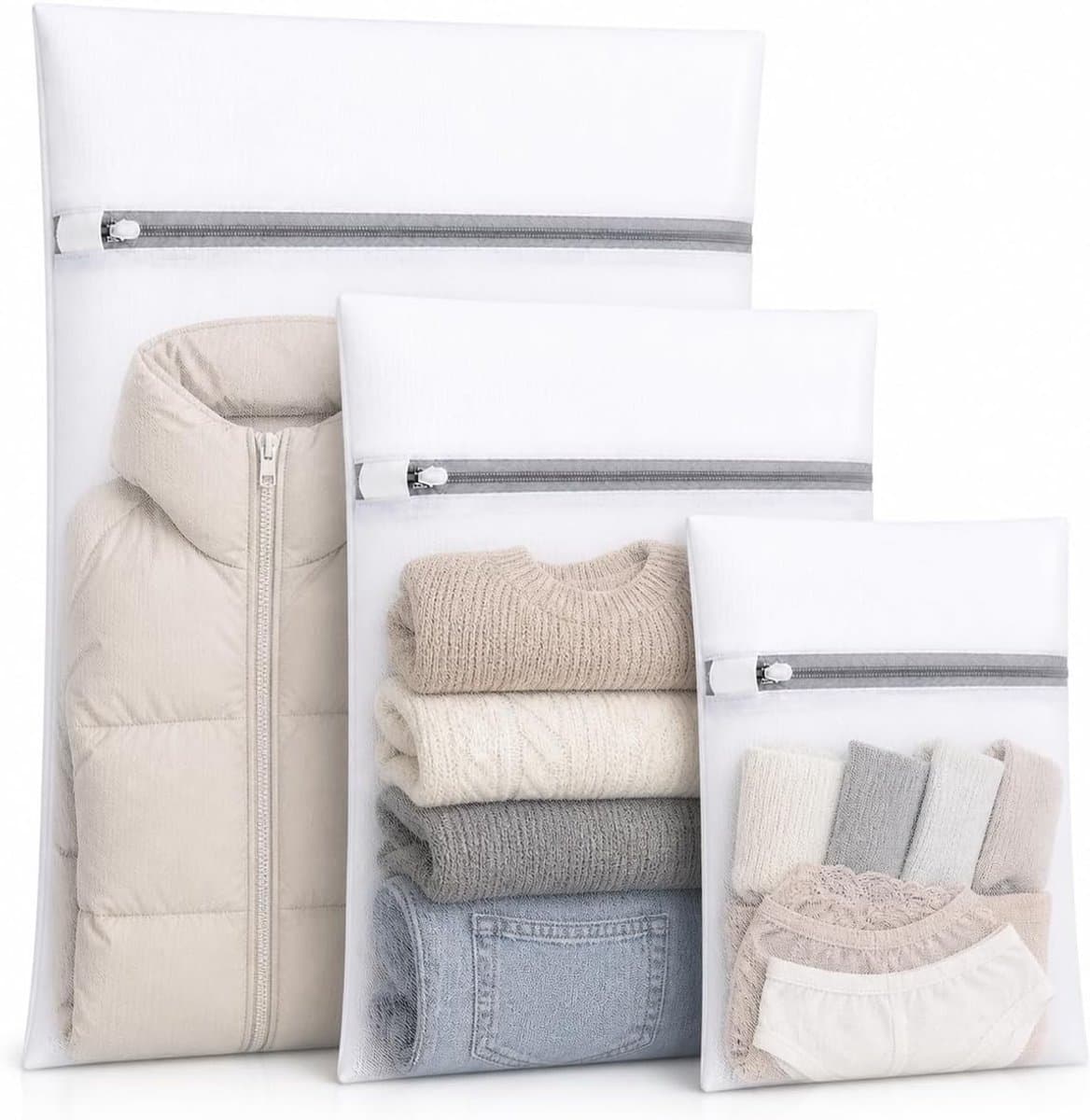 Waszakken, maat XL, L en M, met verborgen ritssluiting, voor gevoelige kleding, bescherming voor kleding, beha's en ondergoed, herbruikbaar en robuust, 3 stuks — afbeelding 1