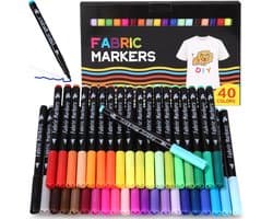40 textielstiften, wasmachinebestendig, textielverfstiften, 40 kleuren, textielverf voor jongens en meisjes, stofkleur textielmerk voor T-shirt, stoffen zakken, hoeden, boodschappentas