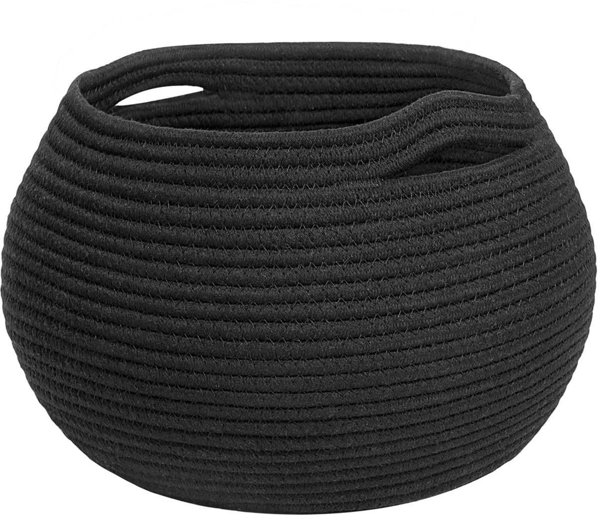 Mandopslag, wasmand, zwart, mand gevlochten mand voor plank, toiletpapieropslag, speelgoed, opbergmand kinderen, 25 x 21 cm, rond, zwart — afbeelding 1