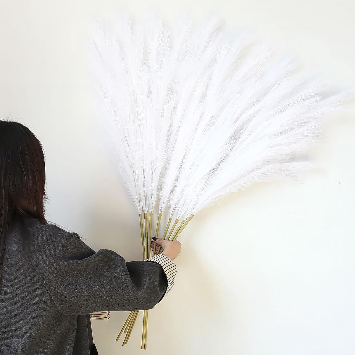 8 stuks kunstpampasgras, 113 cm, wollig kunstgras voor vaas, thuis, bruiloftsdecoratie (wit) — afbeelding 1