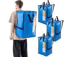 Verticale Verhuiszakken met Sterke Handvatten en Ritsen - Ideaal voor Kledingopslag, Waszakken en Reizen (Blauw, 4 Stuks)