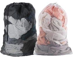 2 stuks grote wasmachinetassen, wasmachinetas, 60 x 90 cm, extra grote herbruikbare reistas met dicht trekkoord voor kleding, broeken, overhemden en sokken (wit/zwart)