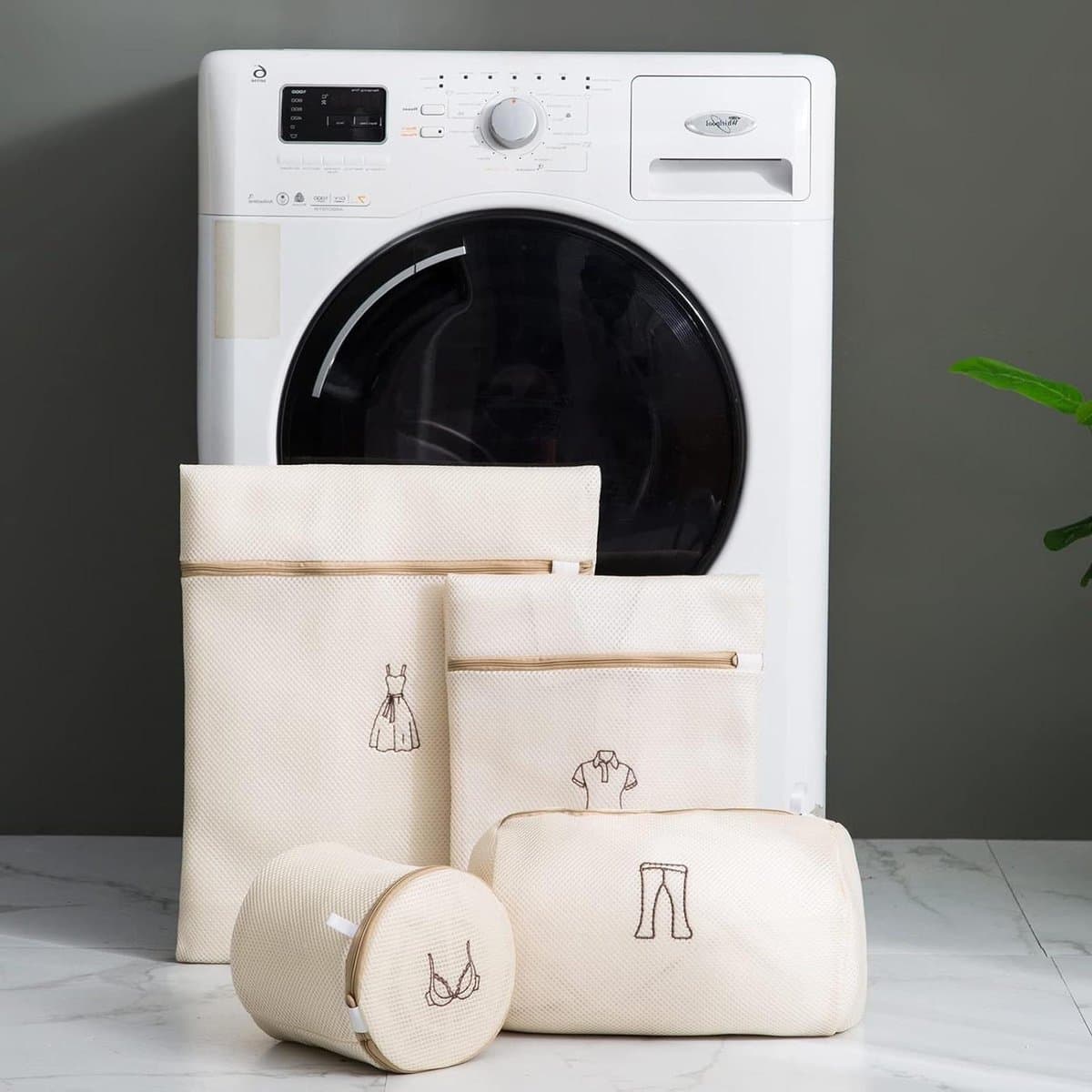 Allecto plus - Set van 4 dubbellaags waszakken met rits in beige - Wasnetten voor fijne was - Waszakken voor delicaat textiel — afbeelding 1