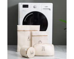 Allecto plus - Set van 4 dubbellaags waszakken met rits in beige - Wasnetten voor fijne was - Waszakken voor delicaat textiel