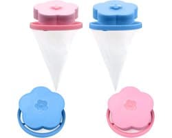 4 stuks - Filterzakken voor wasmachines - Huisdierhaar Vanger - wasmachinenetzak - pluizenvanger - wasmachine haarvanger - voor honden en katten - herbruikbare - huishoudelijke haarfilter - wasmachine pluizenvanger netzak - blauw en roze — afbeelding 1