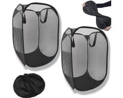 Opvouwbare wasmand (2-pack) - 36*36*58cm - Opvouwbare wasmand van gaas - met versterkte handgrepen en zijvakken - Opvouwbare wasmandorganizer - Geschikt voor reizen, thuis en kamperen - voor het opbergen van wasgoed