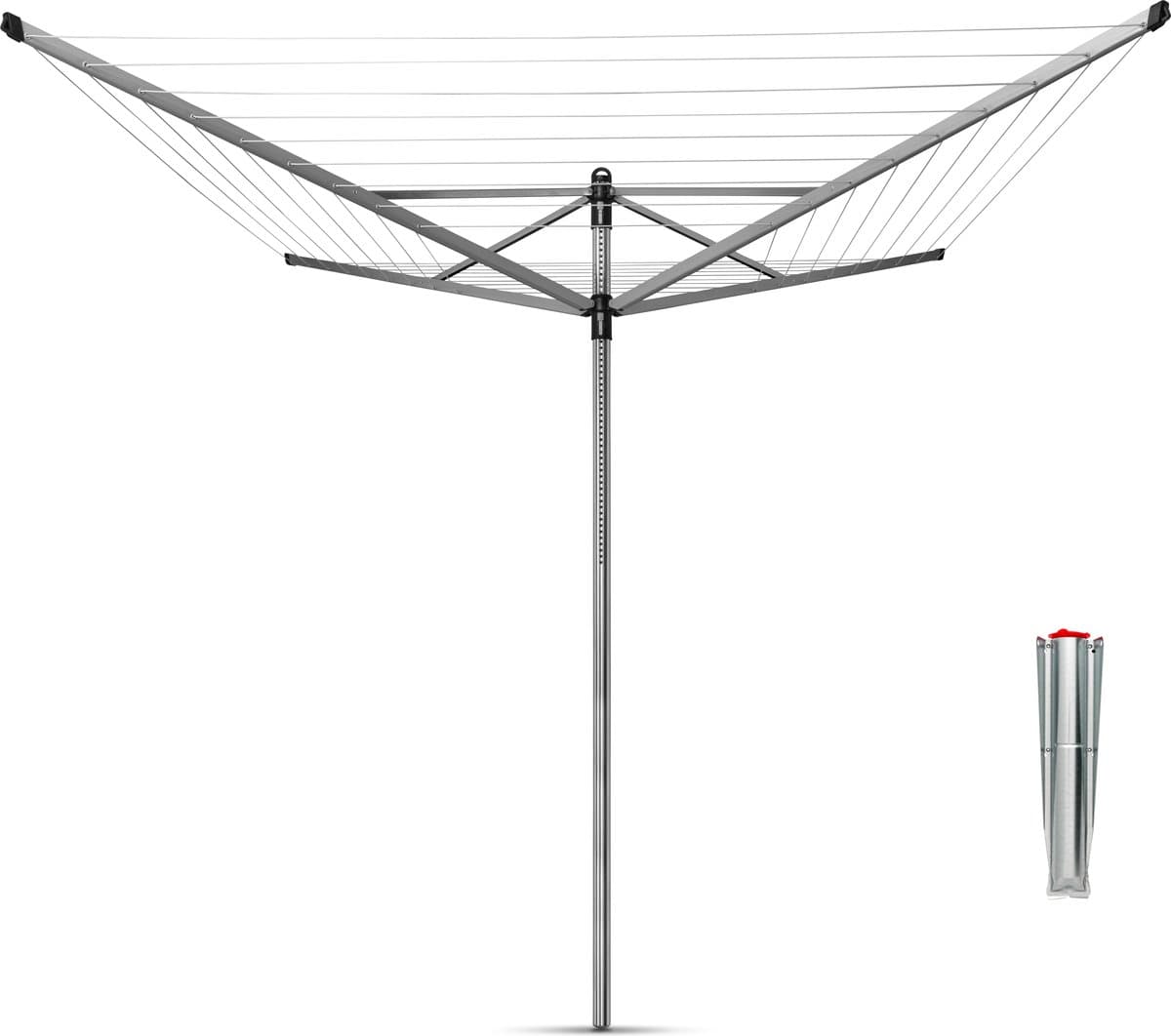 Brabantia Lift-O-Matic Droogmolen - met Metalen Grondanker - 50 m - Metallic Grey — afbeelding 1