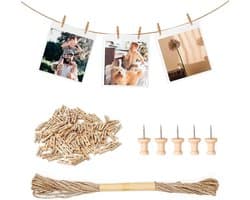 156 Houten Wasknijpers Set met Jute Touw en Spijkers voor Foto Decoratie