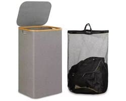 Wasmand - met afneembare waszak - Oxford-stof - bamboe handvat - opvouwbaar - 40,5*33*73 cm -Grijs