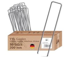 50 Grondankers 200 x 25 x Ø 3,8 mm - Verzinkt en Gehard Koolstofstaal voor Tuin en Camping