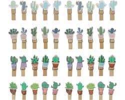 Mini Houten Wasknijpers - Cactus Foto en Creatieve Clips - 80 Stuks