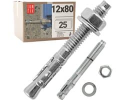 LUN FIX - Bolzenanker 12x80 mm - 25 stk - verzinkt staal - beton, pergola, hek, poortbevestiging
