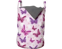 New Bed, Wasmand met Vlinders in Roze en Paars, Opbergmand meisjeskamer decor met Handvatten en Koordsluiting, Speelgoedmand kinderen - Speelgoedkist- Wasbox - 33 x 48 cm — afbeelding 1