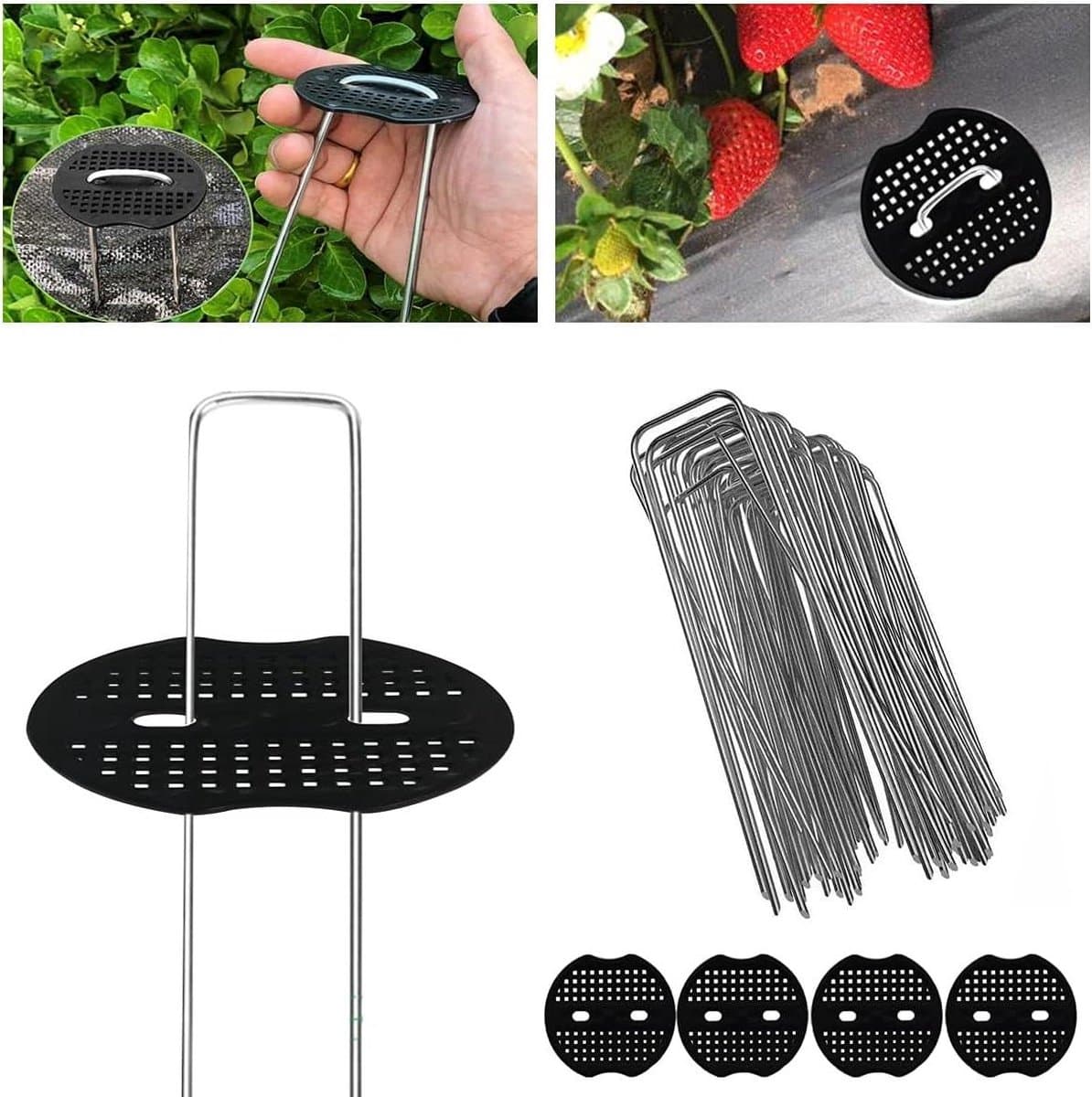 U-vormige verzinkte haringen 15 x 45 cm - gras doeknagels - roestvrij staal - grondankers - met bufferschijven - tent - onkruiddoek - tuinieren - 100 stuks — afbeelding 1