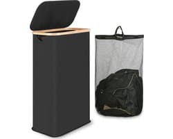Hoge wasmand met deksel en handvat, slanke opvouwbare wasmand, 60 liter, geschikt voor slaapkamer en badkamer