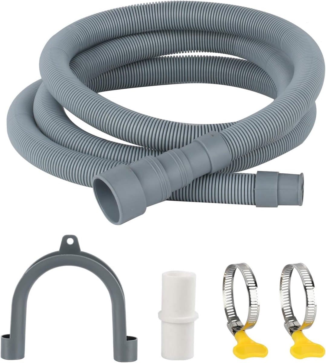 Universele afvoerslangverlenging – 1 m x 30 mm – Geschikt voor wasmachines en vaatwassers – Inclusief slangkoppeling & montageset – Grijs — afbeelding 1