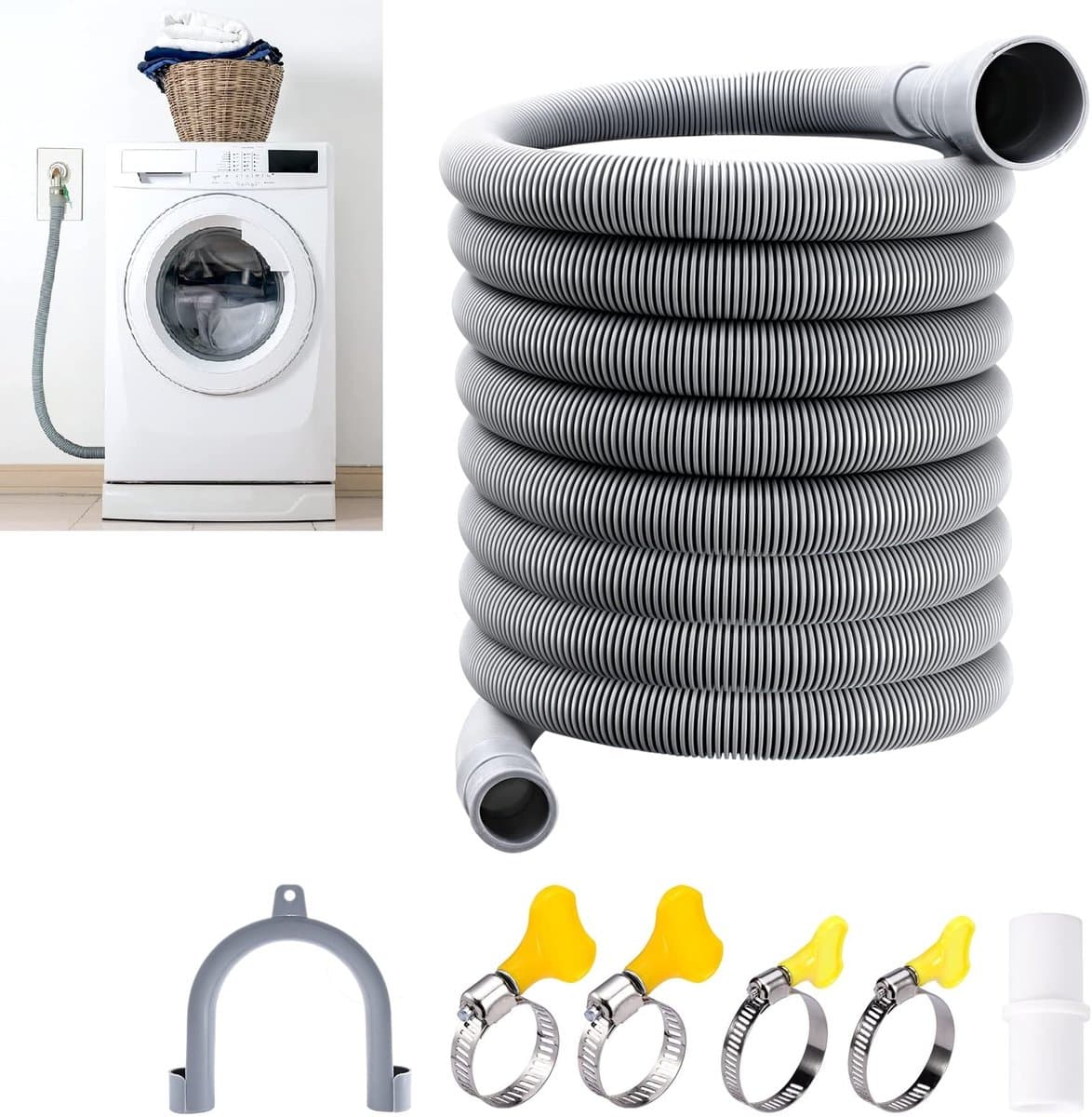 Dailygoods- Afvoerslang 5m - Flexibele/duurzame slang - Afvoerslang wasmachine - Afvoerslang vaatwasser - Afvoerslang droger - Antislip/afvoerhaak - Afvoerbuis — afbeelding 1