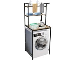 3-traps wasmachinerek, toiletrek boven de wasmachine, staand toiletrek, wasmachine-onderkast voor badkamer, waskeuken, zwart