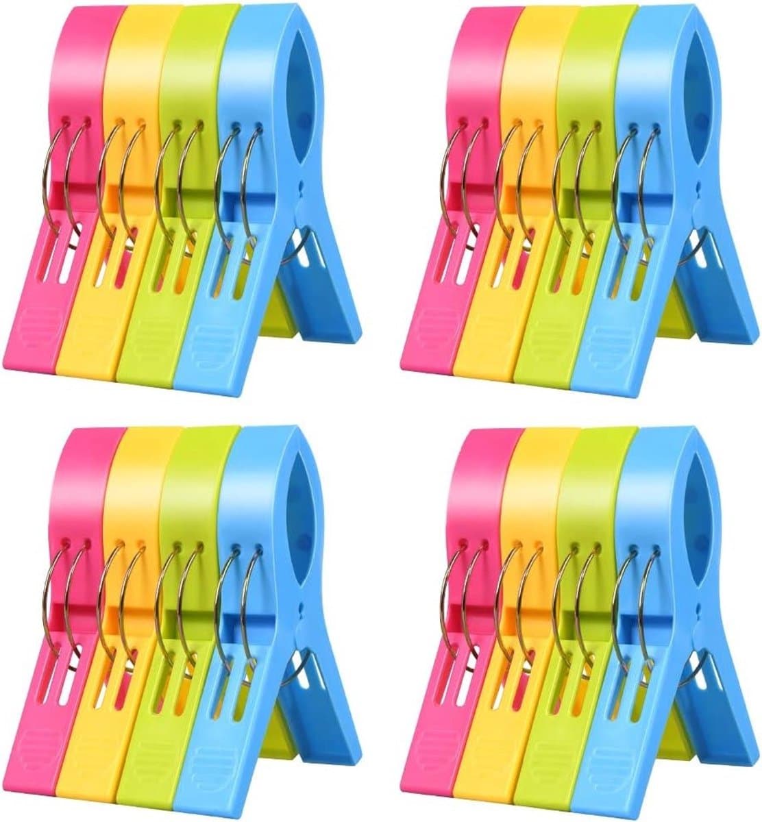 16 Stuks Grote Multicolor Kledingknijpers, Winddichte Klemmen voor Handdoeken, Dekens en Wasgoed — afbeelding 1
