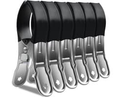 GELLDG Handdoekklemmen - Metalen Klemmen Set - Roestvrij Staal met Antislip Rubber - Maximale Opening 5 cm - 6 Stuks - Geschikt voor Strandstoel en Waslijn - Zilverkleur