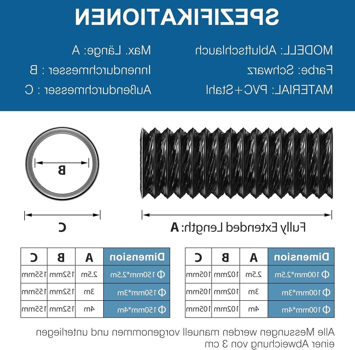 Afvoerslang PVC - Ventilatieslang Flexibel - Ventilatie Systeem - Ondoorsichtig PVC Materiaal - 102 mm Binnendiameter - Zwart — afbeelding 1