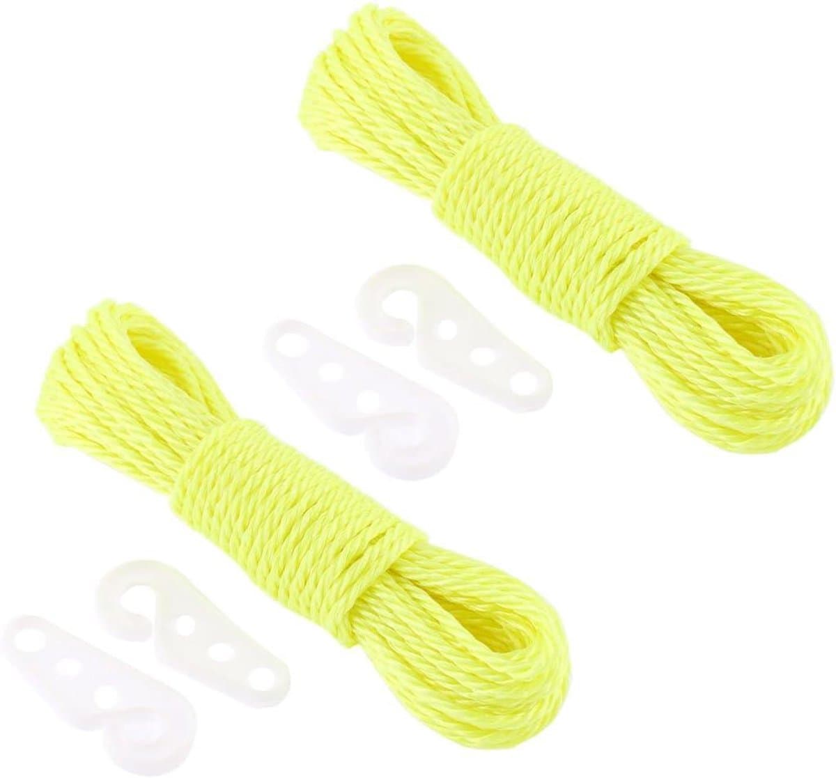 Nylon waslijn - Kleding touw - Kleding drogen - Inclusief 4 haken - 2 stuks 10m - Geel — afbeelding 1