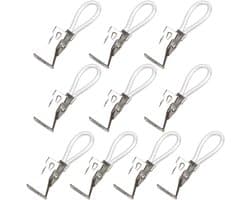 Handdoekclips - 10 Stuks - Knijpers - Wasknijpers - Metaal - Wasrek knijpers - Droogrek knijpers - Geschikt voor Binnen En Buiten Gebruik - 5×1.5cm - Zilver