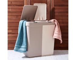 Wasmand - Wassorteerder - Wasmand opvouwbaar - Wasbox - Wasmand met touch deksel - Sumpas Wasmand - 2 vakken -80 Liter - 100% gerecycled plastic - Bruin/Creme