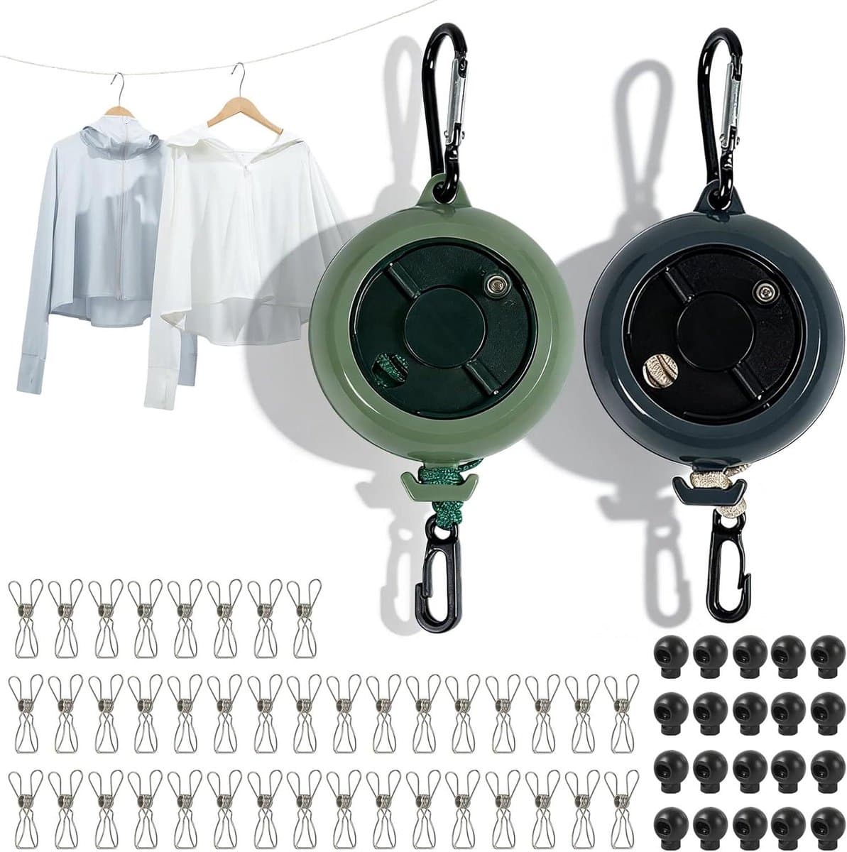 Uittrekbare Waslijn - Waslijn Camping - Buiten Kleding Drogen - Handslinger Spansysteem - 10 Meter - Zwart en Groen — afbeelding 1