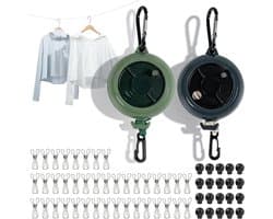 Uittrekbare Waslijn - Waslijn Camping - Buiten Kleding Drogen - Handslinger Spansysteem - 10 Meter - Zwart en Groen