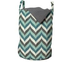 ABAKUHAUS turquoise waszak, abstracte golvende lijnen, wasmand met handvaten, trekkoordsluiting voor wasserettes, grijs bleek teal