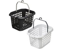 Wasmand - Wasknijpermandjes - Wasknijper Opbergmand met Handvat - Wasknijperhouder - Waslijn Accessoires - Wasruimte Organiser - Kunststof - 4 Liters - 22.5 x 13.5 x 17.5 cm - Wit & Donkergrijs