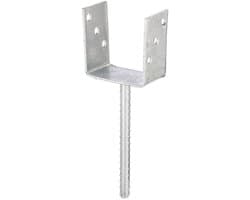 U-vormige paalsteun met betonanker, geribbeld staal, 91 mm breed, CE-gecertificeerd, paalsteun van thermisch verzinkt staal voor inbedding in beton, U-profielstaal, grondanker, balkschoen, U-hoek, U-staal