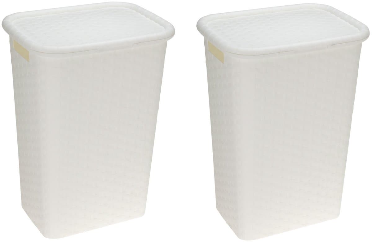Benson Wasmand - 2x - rotan - met deksel - wit - 60 liter - 33 x 44 x 60 cm - kunststof — afbeelding 1