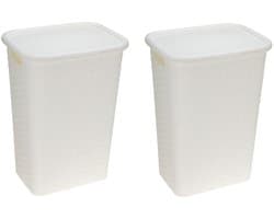 Benson Wasmand - 2x - rotan - met deksel - wit - 60 liter - 33 x 44 x 60 cm - kunststof