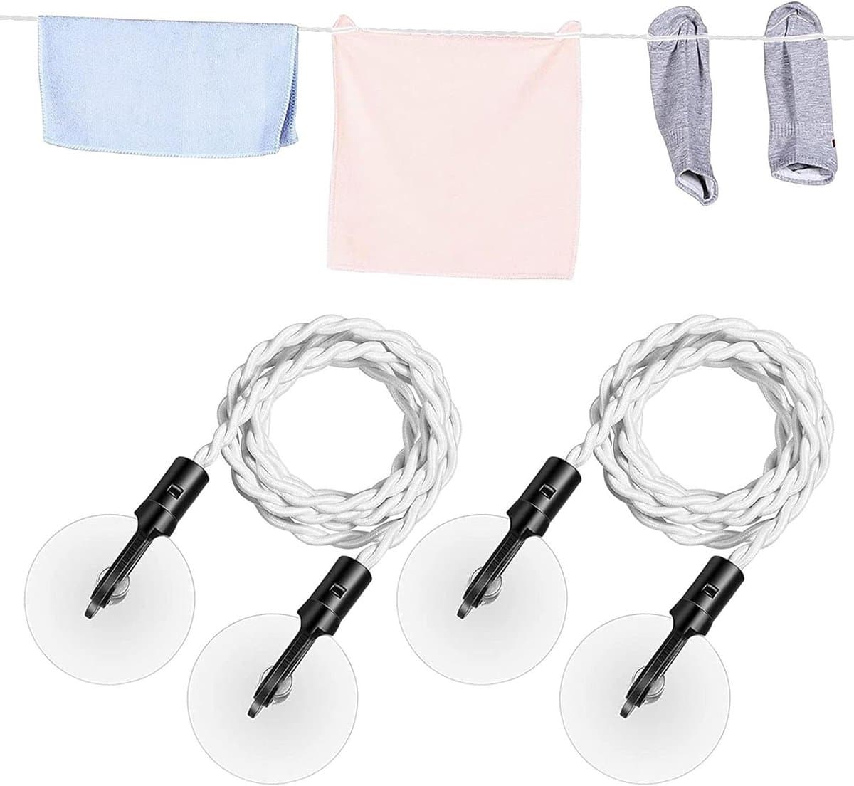 Reis Waslijn - Draagbare Waslijn - Kleding Drogen - Met Haken en Zuignappen - Tot 2.8 Meter - Wit — afbeelding 1