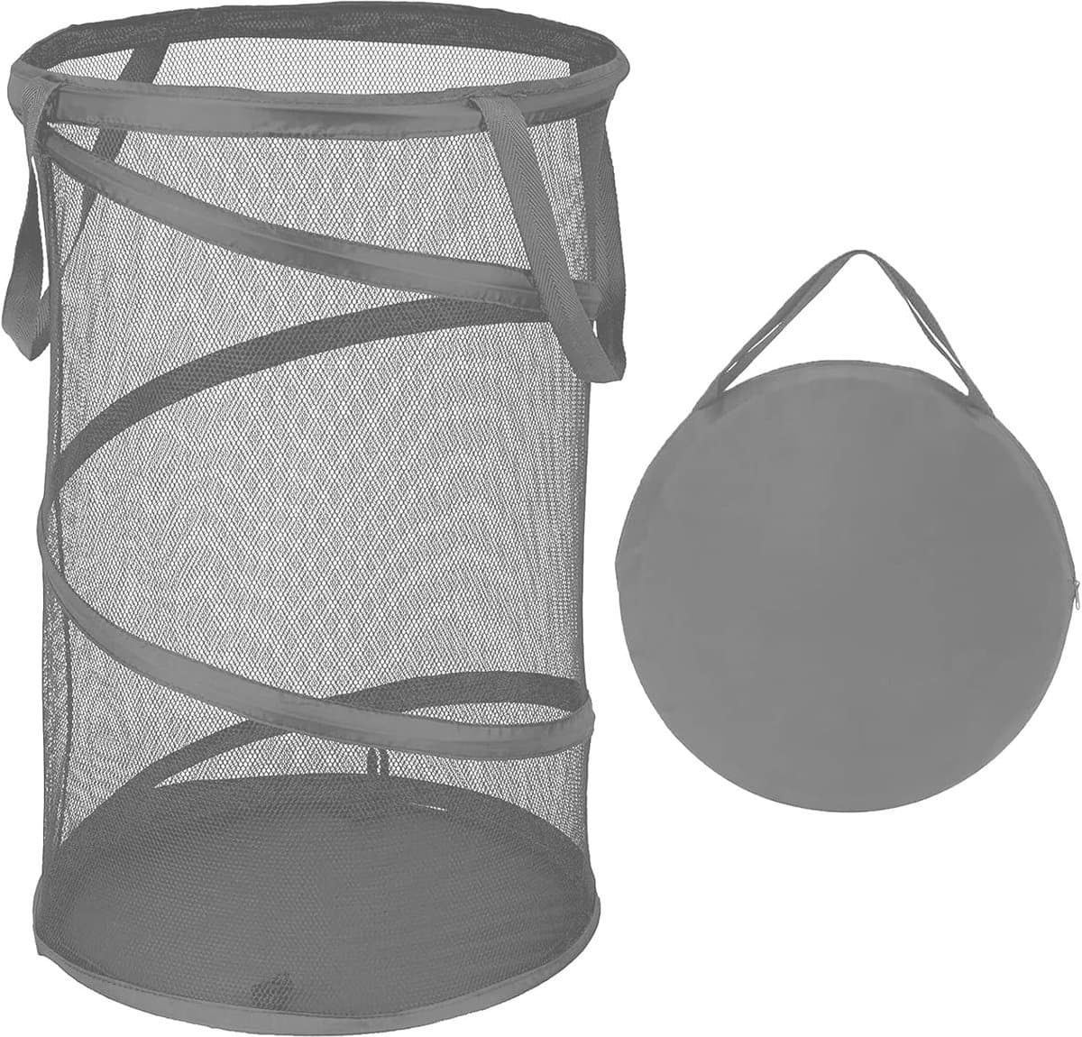 Ulisem - Opvouwbare wasmand - 59 liter pop-up - Met handvatten - Ademend nylon gaas - Ventilerend en geurbestrijdend - Draagbaar en ruimtebesparend - Multifunctioneel voor thuis en reizen - Grijs — afbeelding 1