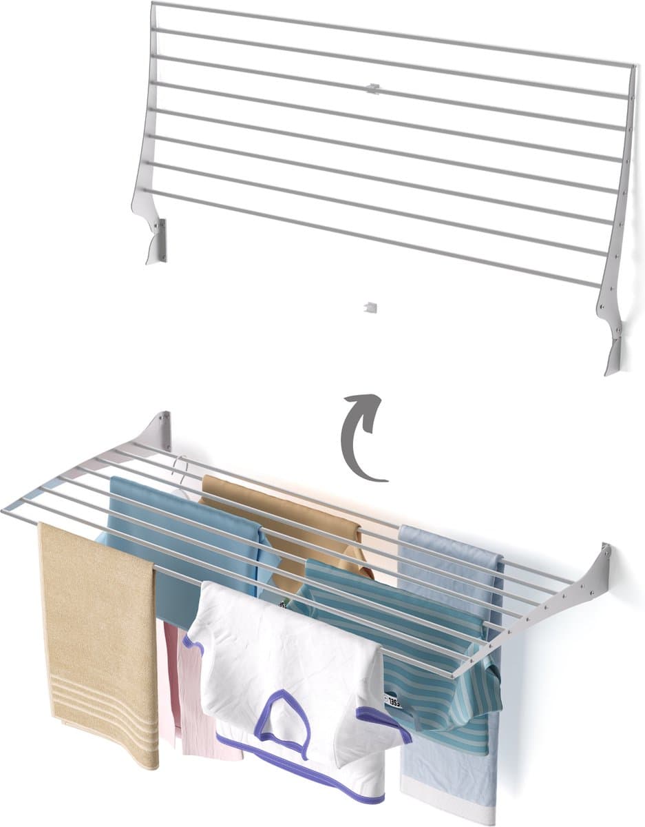 Foxydry Fold 116 wasdroogrek wandmontage clicksysteem - 116 x 50 x 10 cm — afbeelding 1