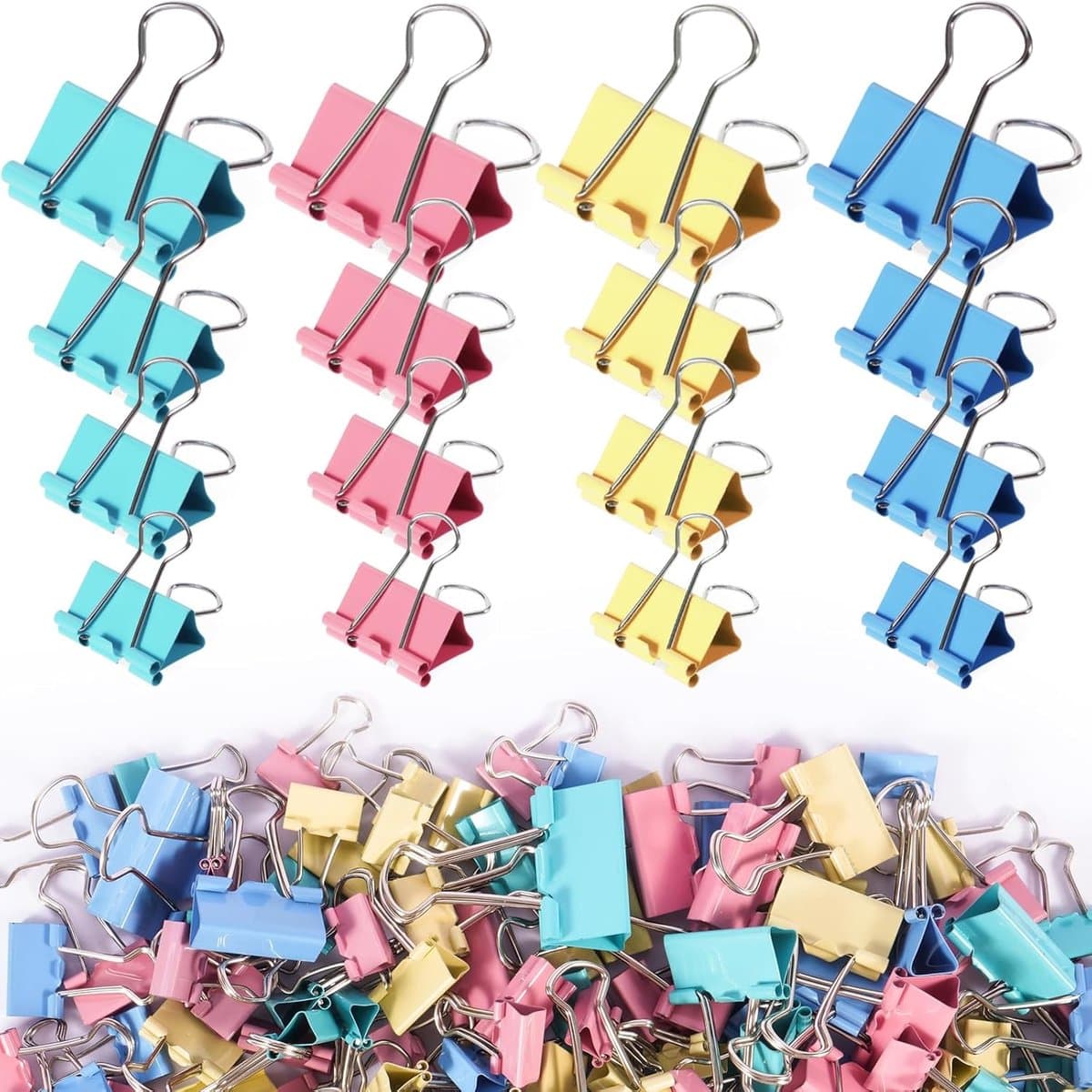 122 Stuks Binder Clips - Diverse Maten en Kleuren voor Kantoorbenodigdheden — afbeelding 1