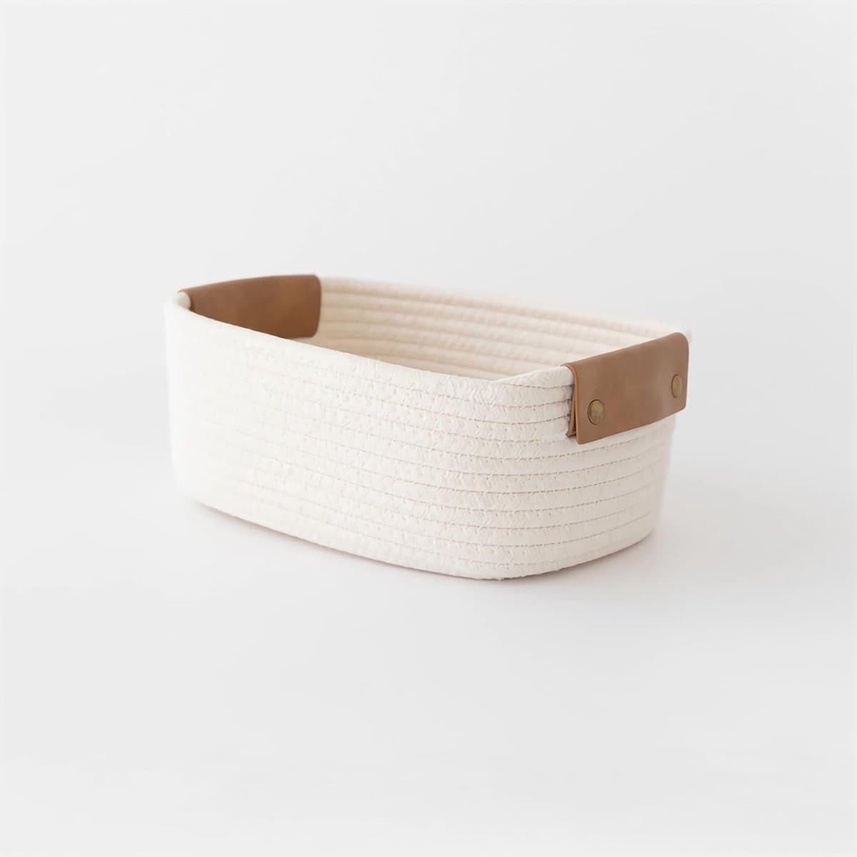 Klein katoenen mandje met handvat, opbergmandje van katoentouw voor baby- en kinderkleding, speelgoed, snoep en cadeautjes, voor woonkamer, badkamer, douche, wasgoed, honden- en kattenmand, schattige decoratie, wit — afbeelding 1