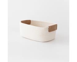Klein katoenen mandje met handvat, opbergmandje van katoentouw voor baby- en kinderkleding, speelgoed, snoep en cadeautjes, voor woonkamer, badkamer, douche, wasgoed, honden- en kattenmand, schattige decoratie, wit