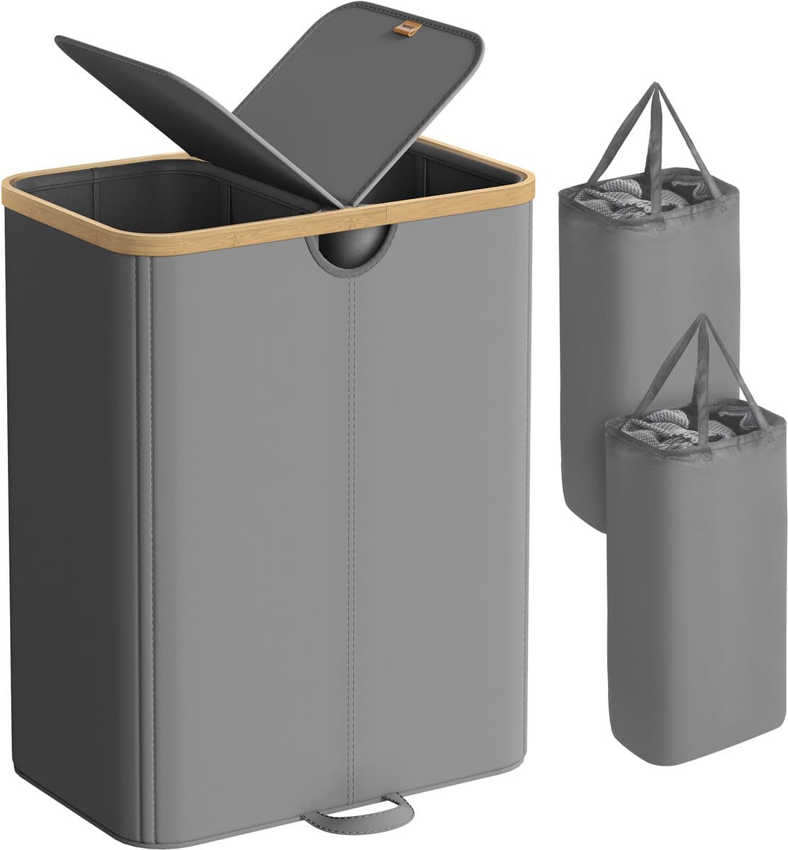 SONGMICS - Wasmand - Wasmand met 2 Vakken - 150 Liter - Uitneembare Waszakken - Met Deksel — afbeelding 1